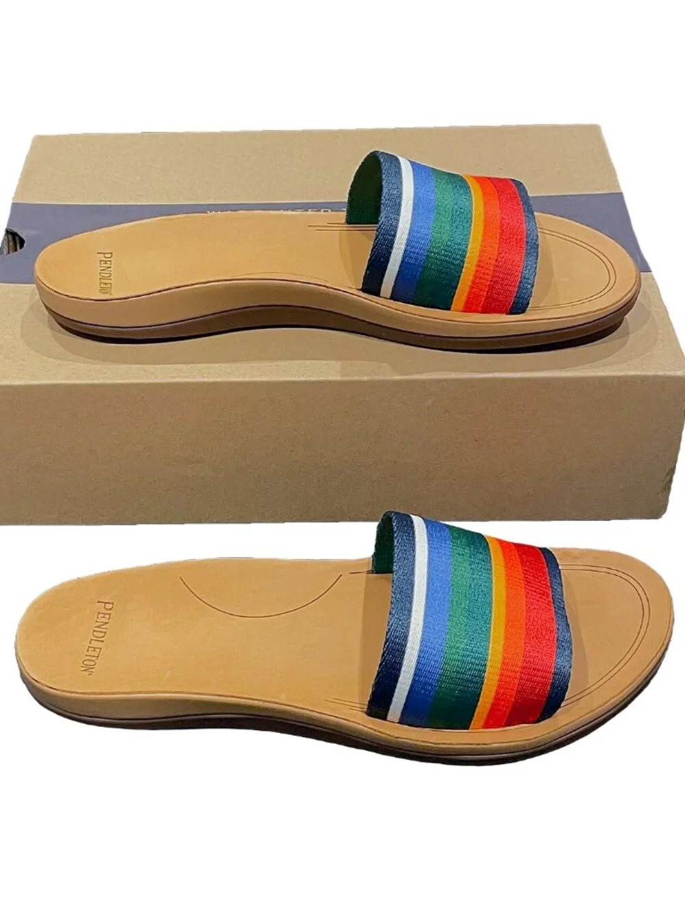 Pendleton Crater Lake National Park Slide Sandals Rainbow Stripe Size 8